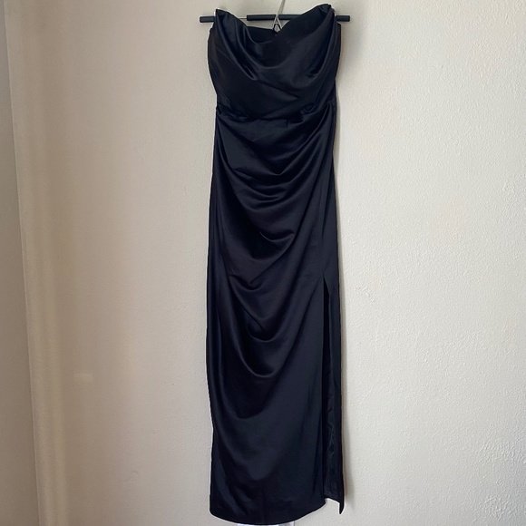 House of CB L A-C Adrienne black satin strapless corset maxi dress NWOT - Picture 4 of 14